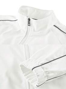 1 Set Men's White Simple Zip-Up Jacket & Drawstring Waist Ankle Cuff Pants Sports Casual Tracksuit - White - View 4