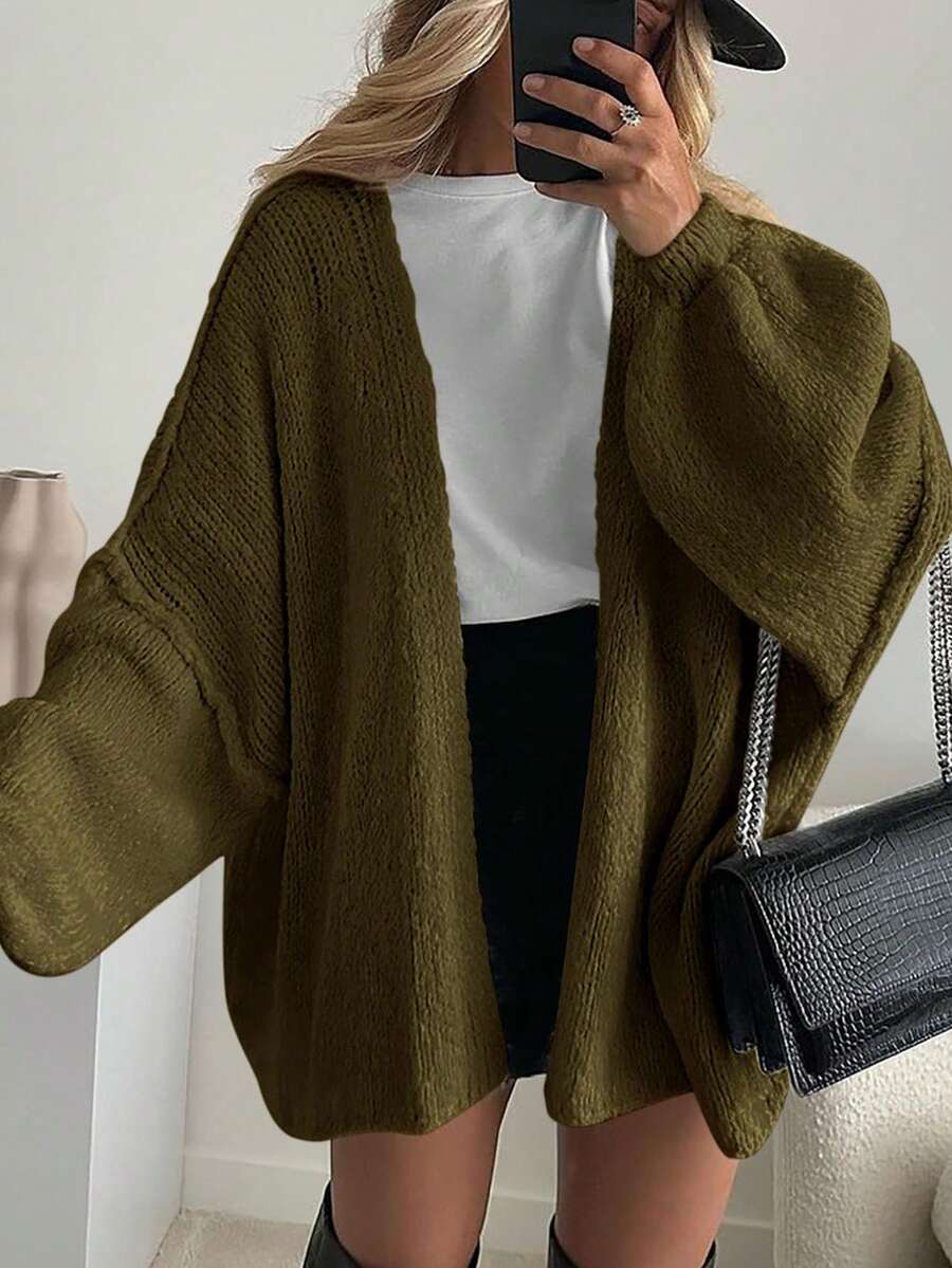 Women's Oversized Cardigan Fall Long Lantern Sleeve Knit Cardigan Lightweight - 軍綠色 - 查看 1