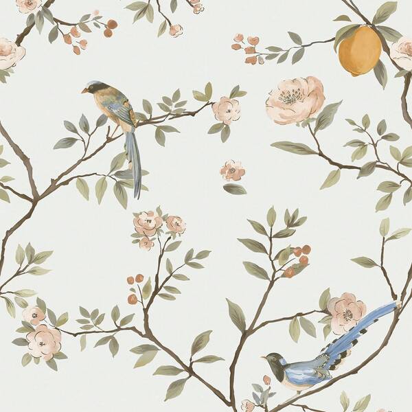 1 Roll Elegant Floral & Bird Wallpaper - Lemon & Vine Leaf Design, Easy Peel-And-Stick Application, Waterproof & Removable Contact Paper, Perfect For Living Room, Bedroom, Kitchen & Furniture Makeover - Durable, Versatile, 17.32*118.11inch