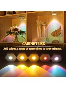 1pc Vibrant Color Changing LED Wall Light - White Hexagon Cat Eye Design, Rainbow & Sunset Projection, Dimmable, Battery Powered (3xAAA), Modern Standalone Kitchen, Bathroom Or Living Room Decor, Kitchen Lighting | Modern Wall Lamp | Plastic Structure, LED Illumination