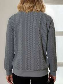 1 件女士优雅休闲纯色针织面料拉链口袋长袖纹理夹克，适合度假、日常穿着、旅行、茶会、秋冬 - 深灰色 - 查看 3