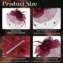 Fascinators Hats Women Tea Party Hat Mesh Headband Vintage Lace Cocktail Headwear Hair Clip Church - 酒紅色 - 查看 2