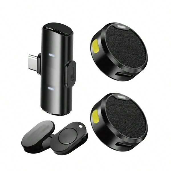 Microfone Duplo Wireless Usb-c Para Smartphones transmissores com clipes magnéticos tecnologia Plug and Play