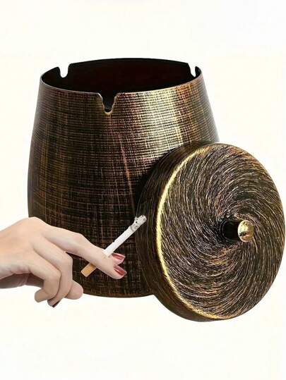 1pc Vintage Bronze Color Ashtray With Lid, Windproof Odorless Ashtray For Outdoor Use, Home Decor Ashtray, Gift For Friends, 3 Size Options Birthday Gifts Graduation,Home Essentials,Smoking Accessories,