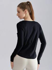 1pc Women's Solid Color Loose Fit Long Sleeve Fitness T-Shirt