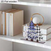 1 Piece Merry Christmas Blue Christmas Tree Wooden Ornament 2D Flat Christmas Decoration Sign Plaque Festival Party Desktop Centerpiece Decorations Christmas Day Home Decor Christmas Gifts For Family And Friends - Multicolor - View 7