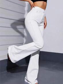 Jeans Para Mujer - Pantalones Vaqueros Blancos De Campana, Moda Casual - Blanco - Ver 5