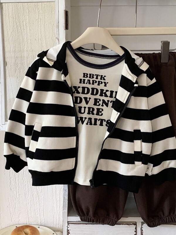 Boys Striped Zip-Up Cardigan, Autumn New Arrival