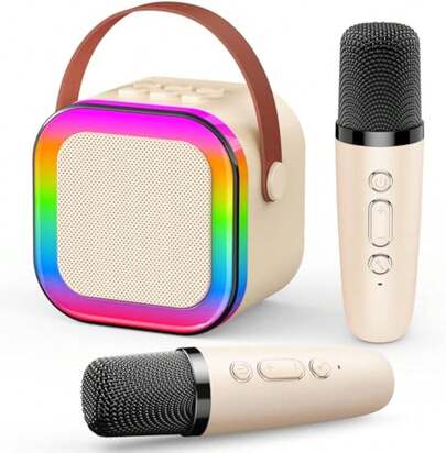 Karaoke Machine 2 Microphones Birthday Gift, Microphone And Speaker All-In-One Wireless Microphone Karaoke Family Singing Home KTV Smart Light Bluetooth Speaker Portable Wireless Karaoke Speaker With Wireless Microphone, Stereo KTV Speaker System, Wireless Speaker With Colored LED Light, Karaoke Machine Suitable For Outdoor, Sports, Travel