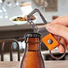 Llavero de metal resistente, clip de mosquetón, abridor de botellas, anillo de muñeca, llavero de coche unisex para hombres y mujeres - Negro + naranja - Ver 9