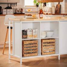 Kitchen Island Storage Cupboard Sideboard Kitchen Breakfast Dining Bar Table Bar Cabinet White And Natural W170 X D60 X H89cm KNL09-WN - White - View 11