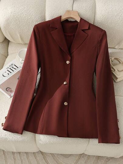 Blazer con botones y cinturón de unicolor para mujer, ropa de oficina, otoño/invierno