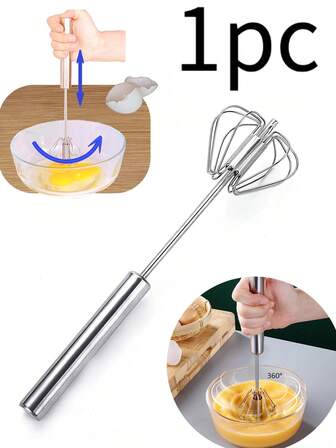 1pc Stainless Steel Semi-Automatic Beater Large, Medium, Small Three Sizes Stainless Steel Beater Hand Push Rotary Beater, Hand Push Mixer Mixing Tools For Cooking Kitchens For Household Mixing, Beating Eggs, Egg Milk