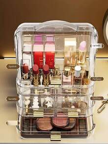 便携式迷你化妆品桌面收纳盒 - 耐用透明塑料化妆品收纳盒带抽屉 - 隔断收纳展示架 - 高颜值轻奢口红收纳盒 - 香水架 - 美妆收纳整理 - 首饰收纳盒 - 适用于居家房间浴室梳妆台多功能收纳配件 - 女生美妆必备 - 节日礼物 (透明) - 彩色 - 查看 2