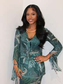 Steph T 女士度假荷叶边交叉露背褶边两件套荷叶边轻盈宽松波西米亚度假女士夏季温暖天气 - 彩色 - 查看 5