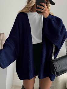 Women's Oversized Cardigan Fall Long Lantern Sleeve Knit Cardigan Lightweight - Màu xanh hải quân - Xem 3