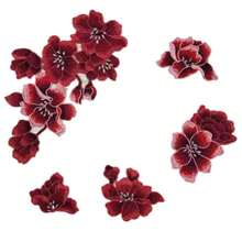 5pcs/Set Red Magnolia Flower Water-Soluble Embroidered Cloth Patch, Dress/Cheongsam Decorative Accessory, DIY - Red - View 4