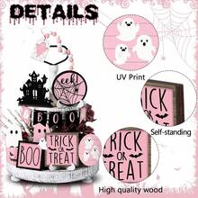 21 件/套万圣节分层托盘装饰套装，可爱的万圣节木制标牌，黑色和橙色托盘标牌，万圣节快乐木制标牌，怪异木块万圣节装饰品（不含托盘） - 彩色 - 查看 12