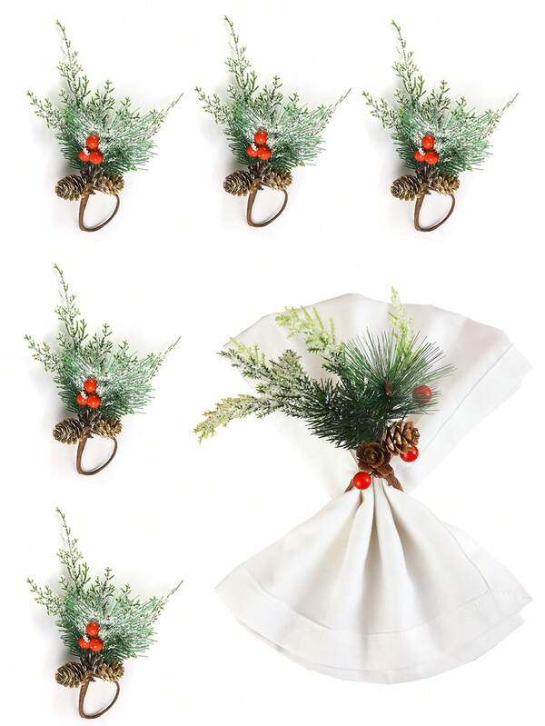 1/2/4 pezzi Anelli portatovaglioli a forma di pigne di Natale, adatti per la decorazione della tavola natalizia, anelli portatovaglioli con ghirlande di pigne di Natale, anelli portatovaglioli con pigne verdi e bacche rosse, anelli portatovaglioli per feste di Natale