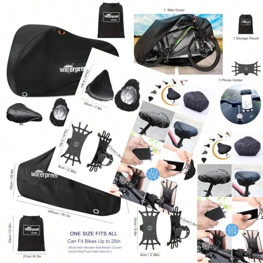 Waterproof Bike Cover For 1 Or 2 Bikes 210T Outdoor Bicycle Cover For Outside Storage Anti Dust Rain UV Protection For Mountain Road Electric Bike With Storage Bag Seat Cover Cell Phone Holder