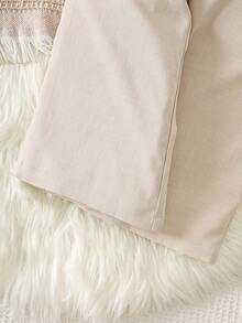 2pcs Girls Autumn Outfit, Long Sleeve Asymmetrical Hem Blazer Jacket And Wide Leg Pants Suit - Khaki - View 6
