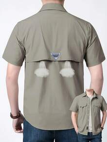 Lightweight Quick-Dry Plus Size Loose Men's Short Sleeve Shirt, Breathable Nylon, Casual Summer Outdoor Wear Sports - Khaki - View 1