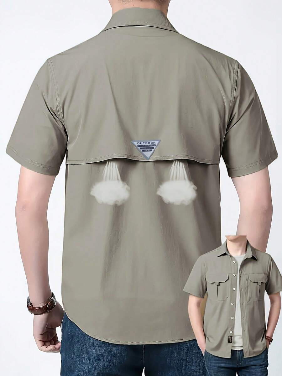 Lightweight Quick-Dry Plus Size Loose Men's Short Sleeve Shirt, Breathable Nylon, Casual Summer Outdoor Wear Sports - Khaki - View 1