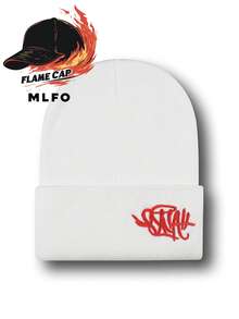 MLFO Syna World 简约刺绣高弹柔软防风保暖时尚针织帽，适合户外骑行、旅行、休闲穿着、男女通用护耳帽，秋冬 - A - 查看 8