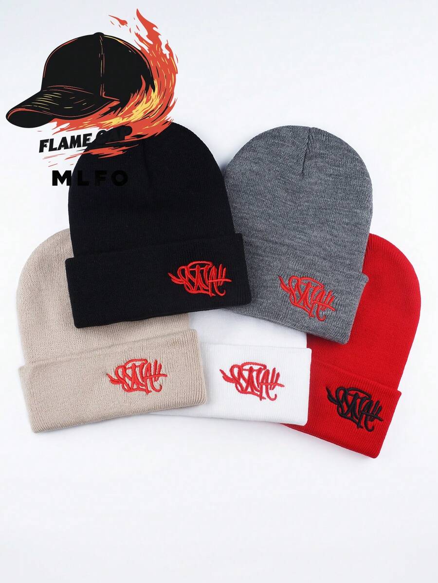 MLFO Syna World 简约刺绣高弹柔软防风保暖时尚针织帽，适合户外骑行、旅行、休闲穿着、男女通用护耳帽，秋冬