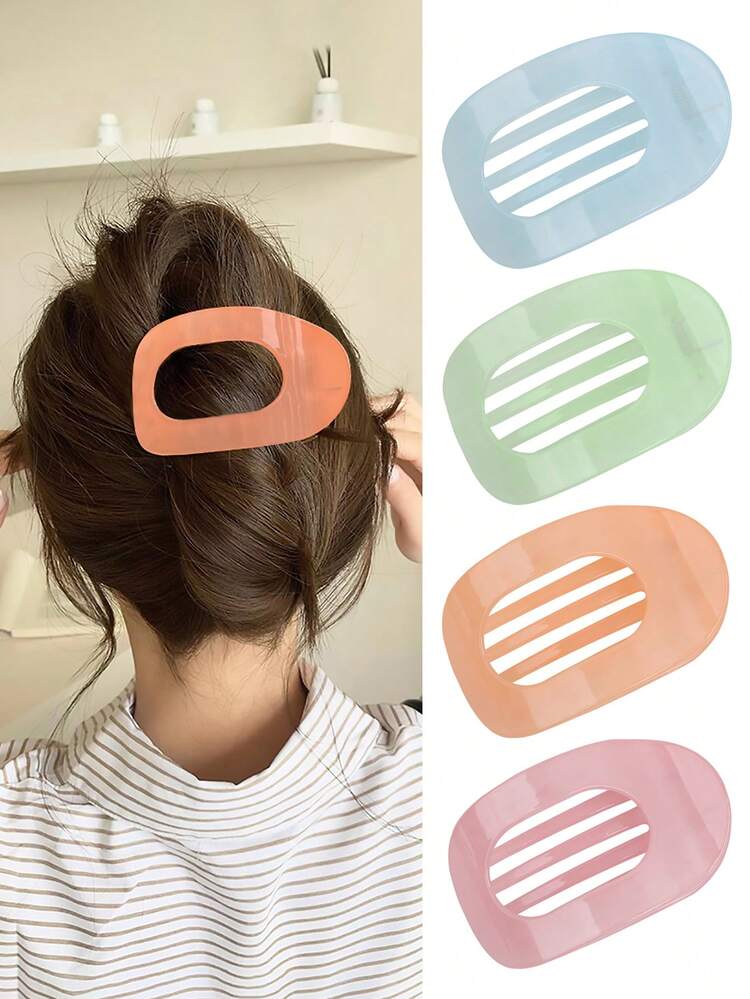 4pcs Minimalist Jelly Plain Color Oval Duck Bill Hair Clips, Versatile & Suitable For Thick Hair,Spring/Summer, School Stuff - Multicolor - View 1