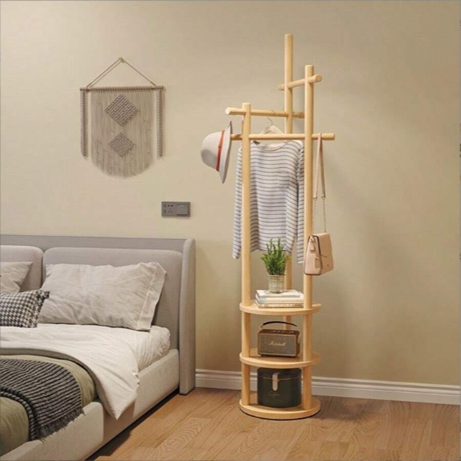 Appendiabiti in bambù, da terra, mobile da ingresso, per riporre vestiti, cappelli e borse, per soggiorno, camera da letto - 171*40*40 cm - Giallo - Visualizzare 1
