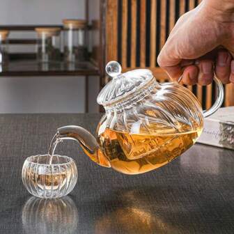 1pc Glass Tea Set, Transparent Glass Pumpkin Teapot Set With Filter, Glass Kung Fu Tea Pot For Herbal Tea