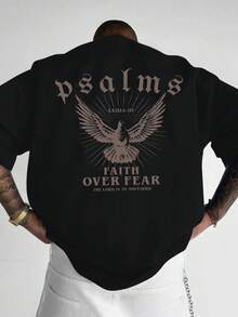 Men's Red -Like Glossy T-Shirt - Faith Over Fear Verse (Psalm 93:4) & Psalms 23:1 Print, Faith Apparel, Loose Fit Short Sleeve Casual Wear, Sports Fan Gift, Breathable Summer Shirt With Back Scripture Design - màu đen - Xem 2