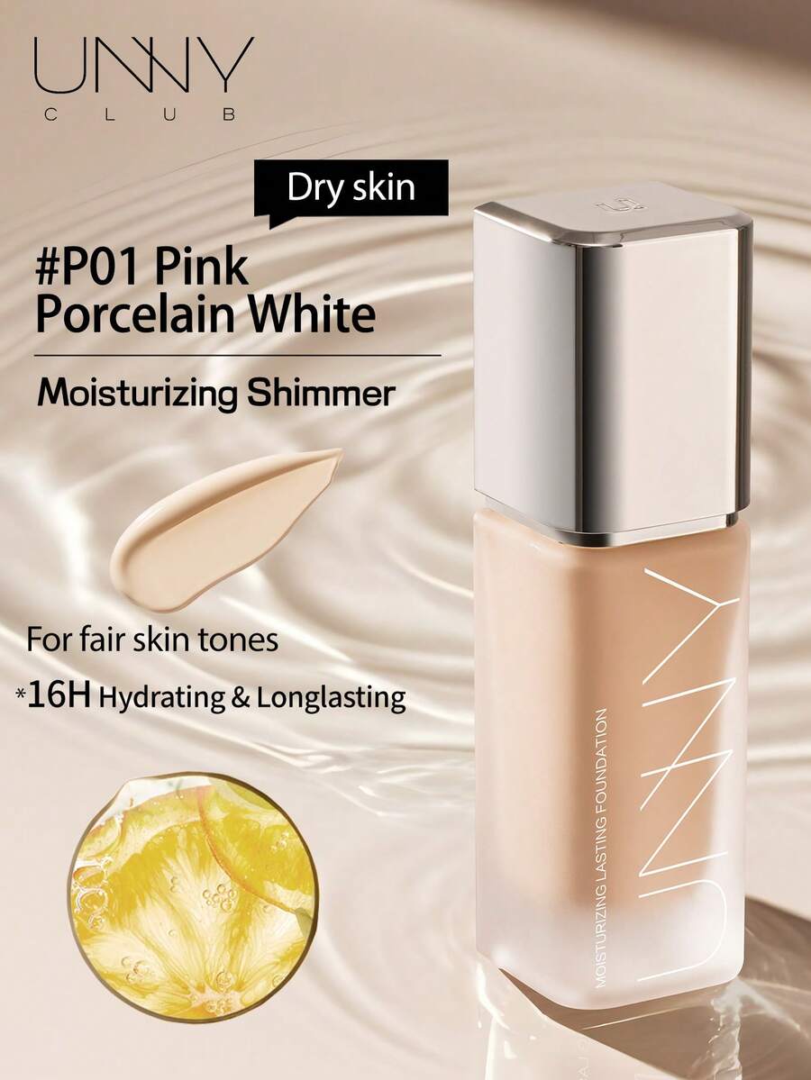 unny club 30g 持久全覆盖粉底液，适合干性肌肤，无瑕疵，隐形毛孔，运动妆容，遮瑕，防汗防水，保湿闪光，瓷器 - P01粉瓷白-乾皮 - 查看 1