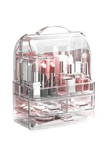 便携式迷你化妆品桌面收纳盒 - 耐用透明塑料化妆品收纳盒带抽屉 - 隔断收纳展示架 - 高颜值轻奢口红收纳盒 - 香水架 - 美妆收纳整理 - 首饰收纳盒 - 适用于居家房间浴室梳妆台多功能收纳配件 - 女生美妆必备 - 节日礼物 (透明) - 彩色 - 查看 7