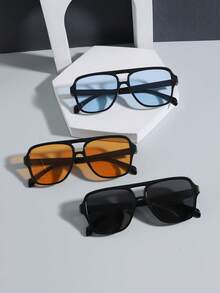 3副男士亚克力双梁飞行员方形镜框时尚眼镜，适合日常通勤和海滩度假 - 彩色 - 查看 15