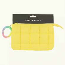 Expandable Quilted Puffer Pouch - 7.85 Inch Stylish Zipper Cosmetic Bag, Travel Toiletry Organizer, Makeup Case For Women, Water-Resistant Polyester Storage Pouch (6.75" Height) - Neon Yellow - 查看 4