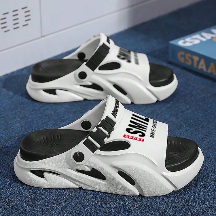 2025夏季新款男士仿生户外沙滩度假风格舒适厚底软底百搭情侣休闲一脚蹬凉鞋，适合驾车和休闲 - 白色 - 查看 2