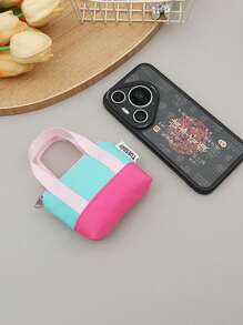 迷你粉彩手提包收纳袋，拉链封口 - 轻便女士钱包，腕带，透明，可收纳耳机、化妆品、硬币、卡片 - 日常必备收纳袋，卡包，圆柱形小包，小巧设计 - 彩色 - 查看 4