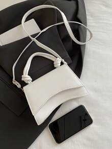 Fashionable Mini Commuter Handbag, Convenient And Practical, Made Of PU Leather, Women's Square Handbag Design, Minimalist Mini Solid Color Crossbody Bag, Flap Versatile Textured Shoulder Bag, Women Handbag - White - View 5