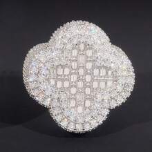 男士奢华铂金镀全冰锆四叶草嘻哈雪花朋克戒指 - 白金 - 查看 3