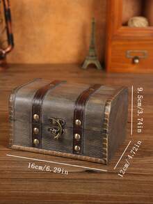 1pc Vintage Wooden Jewelry Box, Treasure Chest Storage Box, Wooden Jewelry Case With Lock, Decorative Container, Home Decor, Kitchen Accessory, Bathroom Decor, Bedroom Decor For Women Storage Organizer Travel Essentials Back To School Dormitory Storage Fall Decor - Multicolor - View 3