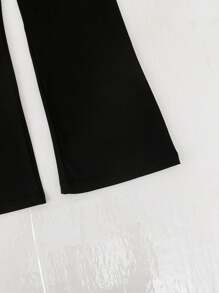 2 件女童豹纹蝴蝶结短袖上衣 + 喇叭裤套装，修身服装/姐妹装，开学季 - 黑色 - 查看 9