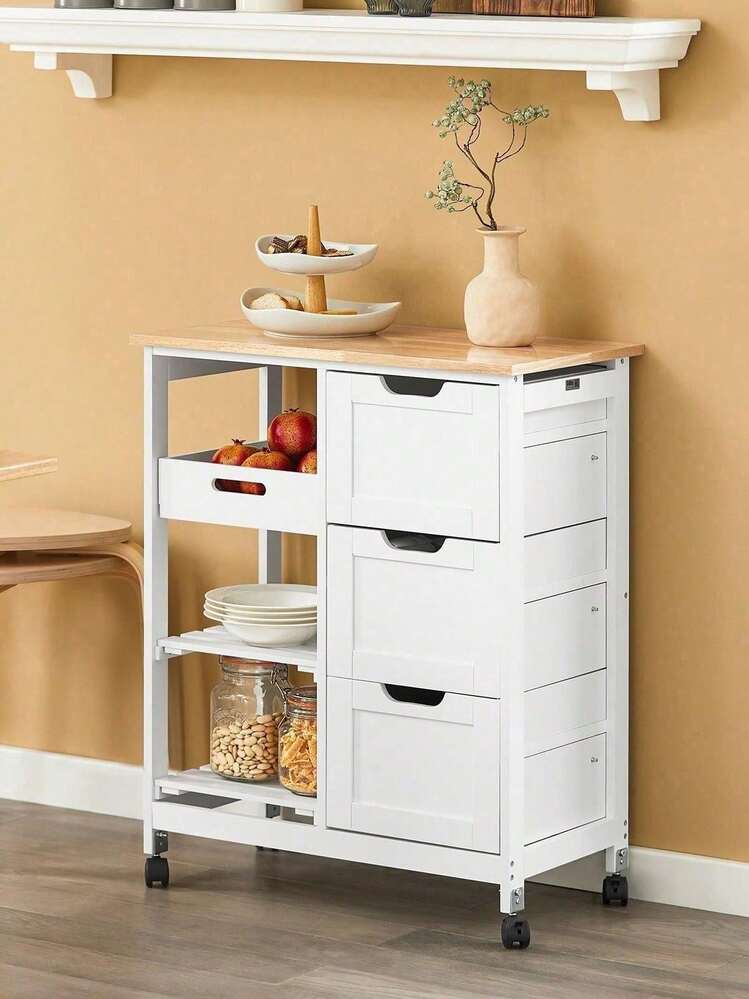 SoBuy FKW79-HG, Kitchen Trolley Cart Kitchen Storage Trolley Serving Trolley With 3 Drawers And Removable Tray, Grey - 白色 - 查看 1