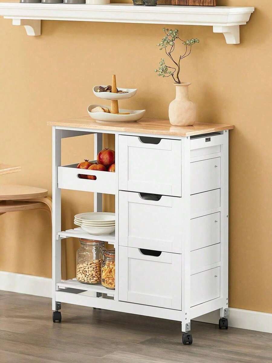 SoBuy FKW79-HG, Kitchen Trolley Cart Kitchen Storage Trolley Serving Trolley With 3 Drawers And Removable Tray, Grey