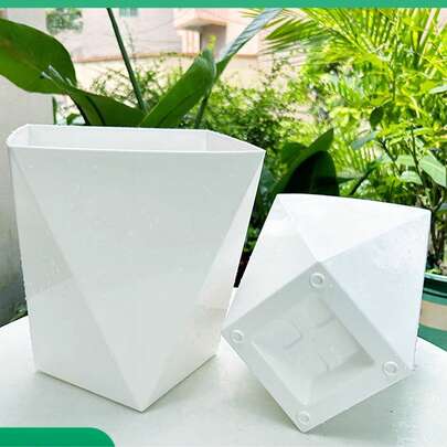 Diamond Shaped Plastic Flowerpot, White Thick, Indoor Green Plants, Flowers, Slouchy Pot, Simple Living Room Decoration Pot