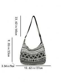 Bolso de hombro de gran capacidad con patrón geométrico de bloques de color retro