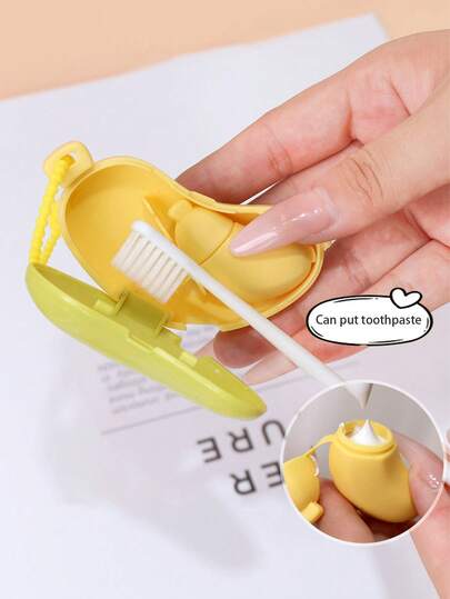 1 pieza Soporte para cepillo de dientes y estuche de viaje con forma de plátano, mini portátil 2 en 1 Juego de protección y almacenamiento de cepillo de dientes, con cápsula pequeña incorporada para pasta de dientes, con cordón, almacenamiento colgante, fácil de drenar, para viajes de negocios, hotel, estudiante, dormitorio, artículos de tocador portátiles