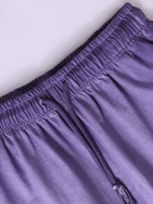 Men's Graphic Washed Shorts, Vintage Letter Print Casual Cotton Drawstring Shorts - Purple - View 4