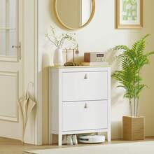 Contemporary White Two-Drawer Shoe Storage Cabinet For Entryway Organization - Stylish And Functional Design - 白色 - 查看 3
